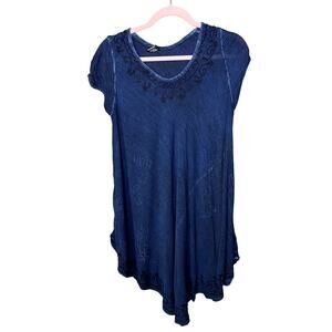 Vintage Fashion Force Boho Blue Top Free Size Med/Large Embroidery Cottagecore